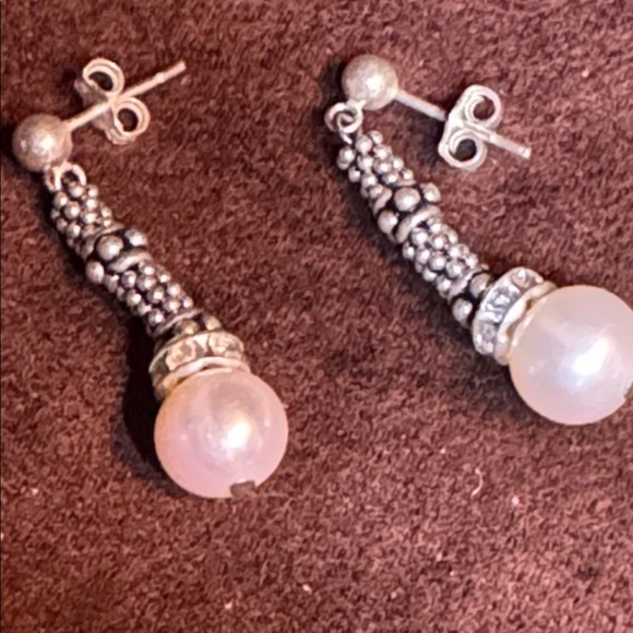 Silver PEARL / crystal drop earrings 🐈‍⬛
